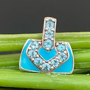 Vintage 925 Signed Blue Topaz CZ Stone Enamel Purse Pendant 3.8g